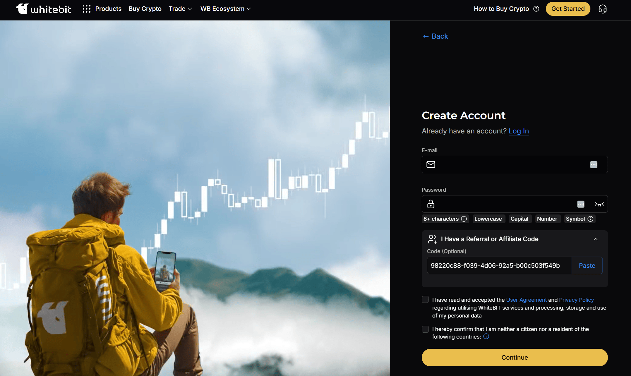 Активація реферального коду WhiteBIT Реферальний код WhiteBIT введено під час реєстрації